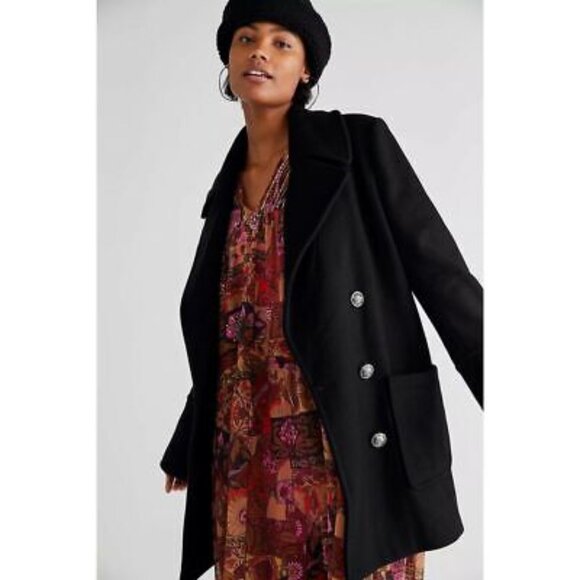 Free People Naiomi Wool Peacoat Black New NWT - Picture 2 of 4